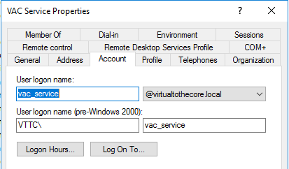 VAC Service account in Active Directory