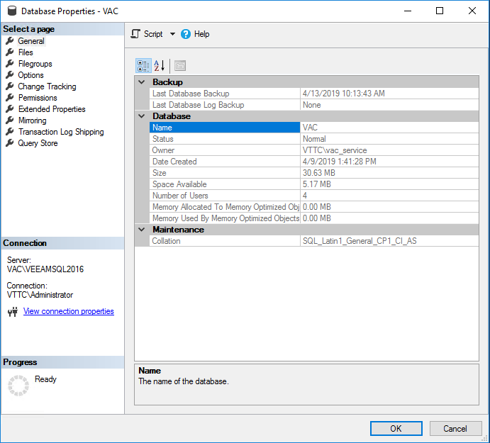 SQL Database for VAC