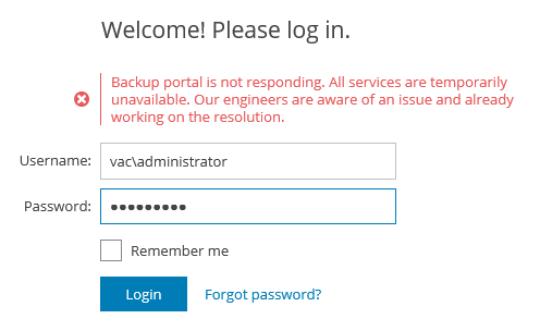 WebUI has lost connection to VAC Service