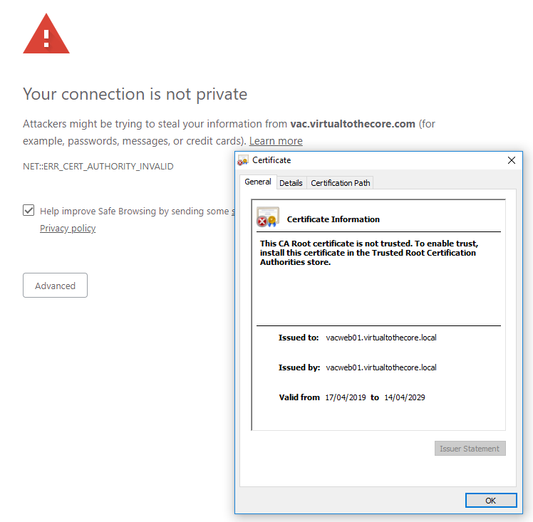 Self-signed certificate creates security warnings